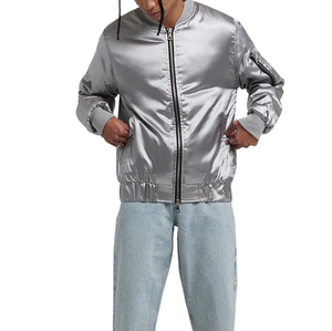 2025 chaqueta Bomber de satén hecha a medida al por mayor abrigo de nailon de béisbol puños elásticos chaquetas Bomber de vuelo de poliéster cuello levantado - Product Image 3