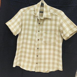 Pour les femmes décontracté Slim Fit chemise petite taille moyen jaune à carreaux 100% coton biologique - Product Image 1