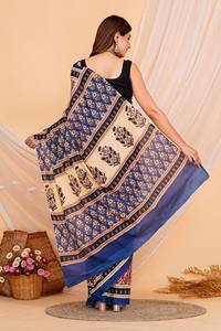 Algodón tradicional indio Mulmul dibujado a mano Ajrakh impreso hasta el suelo blusa Sari ligera nuevo diseñador de Bollywood verano - Product Image 2