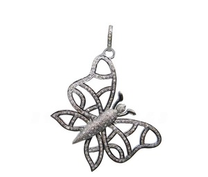 Pendentif en argent sterling 925 en forme de papillon vintage avec diamants naturels pavés, taille 30x45 mm, plaqué rhodium noir pour mariage - Product Image 1