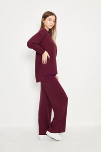 Conjunto de Suéter y Pantalones de Punto con Cuello en V para Mujer, Tejido de Alta Calidad, Elegante y Cómodo, Adecuado para Oficina, Uso Diario y Yoga - Product Image 2