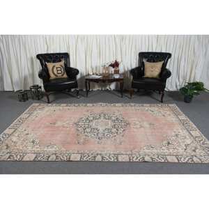 Alfombra de tejido plano de lana rosa y beige Vintage de 5,7x9,8 pies, diseño de retales turcos para decoración para sala de estar, 4m de ancho con respaldo de látex - Product Image 3