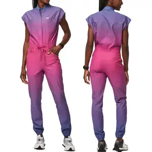 Poliestere gradiente cerniera Top uniformi mediche alla moda De Enfermera Para Scrub uniformi infermieristica ospedale set vestito
