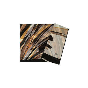 Lightweight Cotton Scarf with Digital Print Soft Beige and Black Rectangular Pattern - Product Image 1