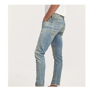 Vêtements de luxe à la mode en vente en gros Jean pantalon en jean pour hommes coupe régulière taille plus avec cordon de serrage denim écologique bleu clair formel - Product Image 2