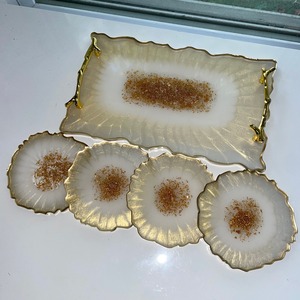 Bandeja de Resina de Bajo Costo con Posavasos, Bandeja de Servicio Duradera Hecha a Mano para Mesa Diaria, Área de Barra y Mesas de Oficina - Product Image 1