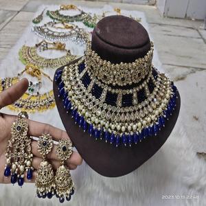 Mehndi Polish Bridal <b>Necklace</b> <b>Set</b> With Maang Tikka & Earrings Premium Quality Ideal For <b>Weddings</b> Colour Customization Available - Product Image 5