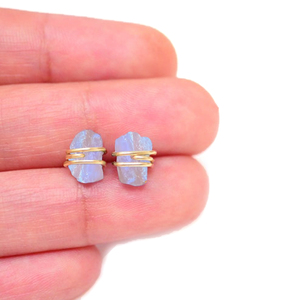 Unisex 925 Sterling Silver Stud Earrings Raw Rainbow Moonstone <b>Crystal</b> Drilled Gemstone Birthstone Jewelry Third Party Appraisal - Product Image 3