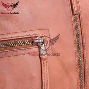 Chaqueta de Cuero Genuino Marrón para Hombre, Corte Ajustado, Cuello Alto, Estilo Café Racer, Chaqueta de Motociclista - Product Image 4