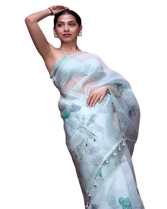Nouvelle fête de mariage de haute qualité porter Georgette Saree avec broderie séquencée et chemisier en fil de coton en soie pour les occasions - Product Image 1