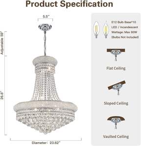 Modern Crystal <b>Chandelier</b> Light Fixtures - D23.6 inch, 10 Lights <b>Chrome</b> Ceiling <b>Chandelier</b>, Pendant Lighting for Living - Product Image 5