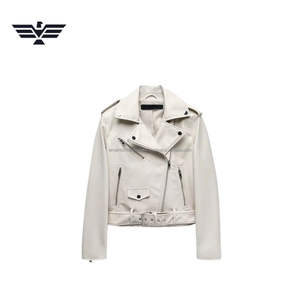 เสื้อแจ็คเก็ตหนังแกะสีขาวแบบสั่งตัดสำหรับผู้หญิง สไตล์นักขี่มอเตอร์ไซค์ คลาสสิก ทรงสั้น สำหรับฤดูใบไม้ร่วง/ฤดูหนาว กระดุมเดี่ยว ระบายอากาศได้ดี - Product Image 5