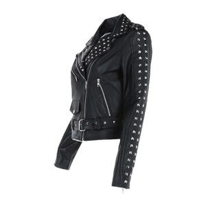 Nouvelle collection 2026 : Gilets et vestes en cuir véritable noir, style tendance avec clous, chaînes et rivets en acier - Product Image 5