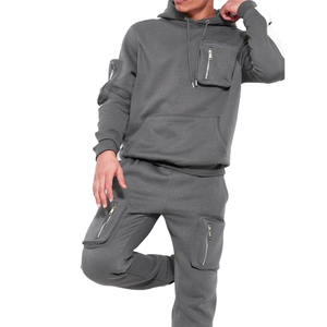 Chándal de gimnasio de alta calidad para hombre, conjunto de Sudadera con capucha, 100% algodón, bolsillo de carga liso, chándal con capucha para hombre - Product Image 1