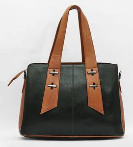 Sac à main en cuir véritable noir et tan pour femme, sac à bandoulière, sac fourre-tout, deux poignées, fermeture à glissière, bandoulière réglable, résistant à l'eau - Product Image 6