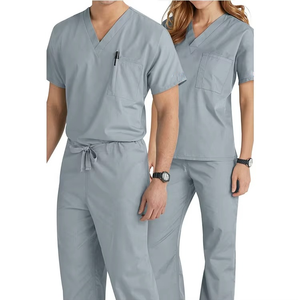 ชุดสครับคอวีแบบสองชิ้นสำหรับทุกเพศ ปรับแต่งได้ สวมใส่สบาย เสื้อแพทย์และกางเกงขายาวทรงตรง สำหรับคลินิกและโรงพยาบาล - Product Image 3