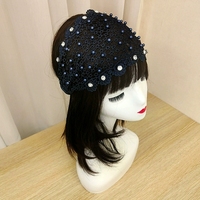 Fleur Creux Perlé Bandeau Crochet Fleur Perle Bandeau Dentelle Large Bord Pressé Cheveux Écharpe Cheveux Accessoires En Gros