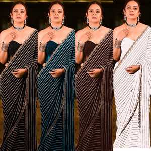 Fabricant de blouses en satin pré-cousues Saree Set Unique Indian Pakistanais OEM Kurta Wedding Party Occasion Sequin Brodé - Product Image 2