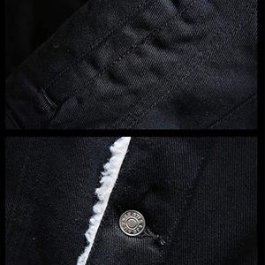 Veste de camionneur Sherpa décontractée pour hommes veste d'hiver en jean doublé de style occidental 100% coton lavable à motif solide veste en jean Hip Hop - Product Image 5