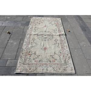 พรมขนสัตว์ตุรกีสีเบจ3.6ft วินเทจ6.7ft สี่เหลี่ยมผืนผ้าพื้นที่ขนาดใหญ่ที่มีลวดลายนามธรรมสำหรับห้องนอนห้องโถงพื้นหลังทำจากน้ำยาง - Product Image 1