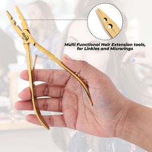 เครื่องมือหนีบต่อผมแบบ 2 รู สำหรับลูกปัดไมโคร ขนาด 7 นิ้ว ทำจากสแตนเลสสีทอง ปากแบน ทนทาน ใช้ซ้ำได้ สำหรับติดและถอด - Product Image 3
