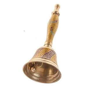 Cloche à main en laiton en métal avec finition polonaise brillante Forme ronde Poignée de qualité véritable pour religieux - Product Image 6