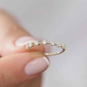 แหวนเพชรทรงกลมแบบมินิมอล แหวนแต่งงานแบบซ้อนกันได้ แหวนครึ่งวง แหวนคู่ ทองคำแท้ 9K เครื่องประดับสำหรับทุกเพศ ของขวัญ - Product Image 4