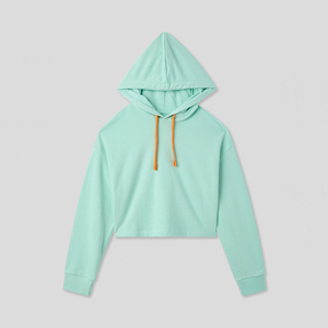 Pull 100% coton personnalisé pour les femmes Acid Wash Vintage doublé capuche décontracté court à capuche avant Logo hiver - Product Image 4