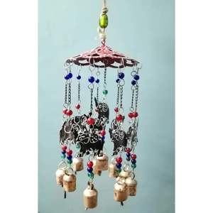 Set of 5 <b>Elephant</b> Design Indoor/Outdoor Wind Chimes with Beads and Bells Mobile Patio Decoration Hanging on Rope Home Ornament - Product Image 1