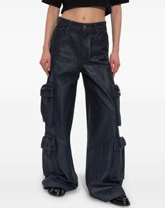Pantalones vaqueros de pierna recta para mujer con múltiples bolsillos, pantalones vaqueros holgados de cintura alta para mujer, pantalones Cargo holgados, pantalones vaqueros lavados ligeros - Product Image 3