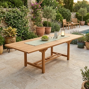 <b>Outdoor</b> Solid Teak Wood <b>Extendable</b> Rectangular <b>Dining</b> <b>Table</b> Slatted Top Pedestal Leg Patio Setup Art Design Decor <b>Table</b> - Product Image 2
