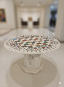 <b>Chess</b> <b>Board</b> and flowers inlaid Table with colorful hardstones (parchin kari) - Product Image 4