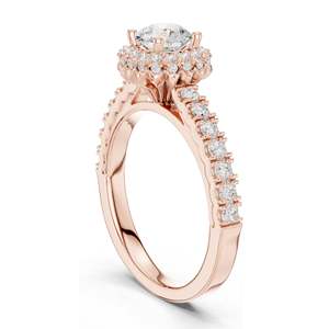 1.414 CT Round Brilliant Lab Diamond Halo Engagement <b>Ring</b> with Baguette Side Stones VVS-VS EF Clarity 18KT, 14KT, 10KT Gold - Product Image 5