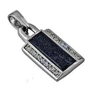 "Trendy Geometric <b>Silver</b> Blue Sandstone <b>Pendant</b> Necklace <b>for</b> Women-Brass <b>Chain</b> Jewelry" - Product Image 3
