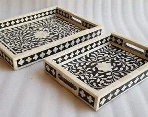 Hermosa artesanía Navidad ocasión bandeja de incrustaciones de hueso con patrones de diseño floral bandeja de servir incrustaciones de hueso para el hogar - Product Image 5