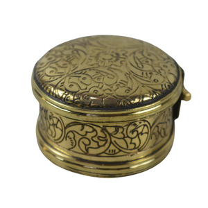 Embossed Finished High Quality Royal Metal Shiny Kumkum Box Engraved Design Round Shape Table Decor at Lowest Price - Product Image 1