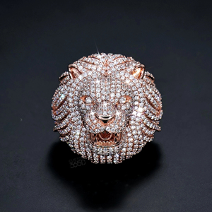 Stylish Full Iced Out Lion <b>Head</b> Ring Round Leb Grown Diamond Ring 925 Sterling Silver Hip Hop Ring <b>for</b> <b>Men</b> Wedding Gift <b>For</b> Him - Product Image 2