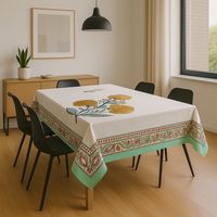 Nappe en lin imprimé floral vintage réutilisable de qualité supérieure à prix de gros, élégante jaune blanche pour la maison, le mariage et l'hôtel.