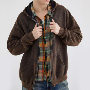 Sweat-shirts à capuche pour hommes, à épaules tombantes, avec fermeture éclair, brodés et cousus à la machine, 100% coton biologique, polaire, chaud pour l'hiver, sportif - Product Image 4