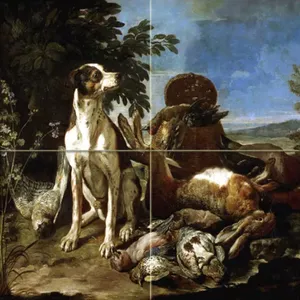 12X12 Nature Morte avec un Chien Carrelage Mural Cuisine Salle De Bains Dosseret En Céramique Peintures Murales - Product Image 1