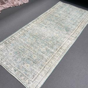 Alfombra Turca Vintage, Alfombra Decorativa de 3.2x7.1 pies (98x217 cm), Alfombra de Lana Azul Sólida - Product Image 5