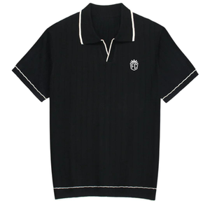 Polo en tricot noir pour homme, tricot de coton de qualité supérieure, manches courtes, texture classique, coupe décontractée, vêtements élégants - Product Image 2