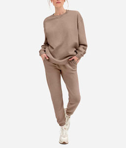 Wholesale <b>Women</b> Plain Sweatshirt and <b>Trouser</b> Set Winter Warm Tracksuit Casual Two Piece Outfit Custom Logo OEM Factory Supply - Product Image 1