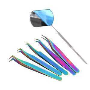 Juego de pinzas para extensión de pestañas de acero inoxidable al por mayor de alta calidad coloridas con puntas de fibra para un agarre perfecto y precisión - Product Image 1