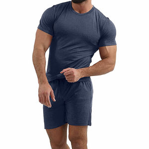 100% coton microfibre correspondant ensembles courts vêtements décontractés été homme 2 pièces ensemble sport pour hommes chemises et shorts hommes ensembles - Product Image 1