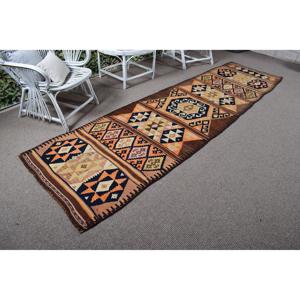 Turkish Vintage <b>Rug</b>, 3.1x10.8 ft <b>Runner</b> <b>Rug</b>, Brown Floral <b>Rug</b> - Product Image 1