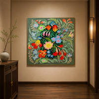 Peinture murale florale en porcelaine cristalline colorée, style botanique vintage, relief 3D carré, pour décoration de salon et de maison