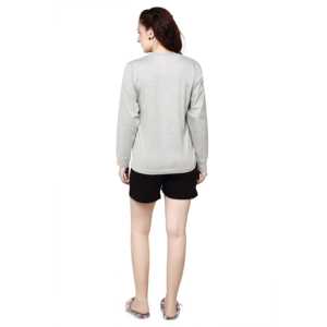 Conjunto de Pantalones Cortos Casuales de Manga Larga para Mujer Evolove, Gris, Cuello Redondo, Traje de Dormir con Tela Jersey Suave, Estampado Evolove - Product Image 1