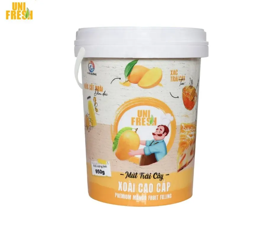 Produsen pengisi buah mangga jam berkualitas tinggi dari buah segar produk baru 950g buatan instan Vietnam untuk kue atau minuman
