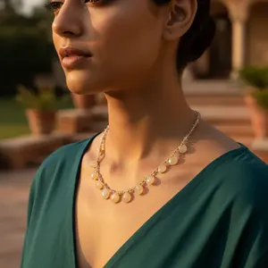 Collar de Moda Vintage para Mujer con Diamantes y Ágata en una Cadena de Cuerda con Baño de Oro en Forma de Lágrima, Joyería de Moda - Product Image 2